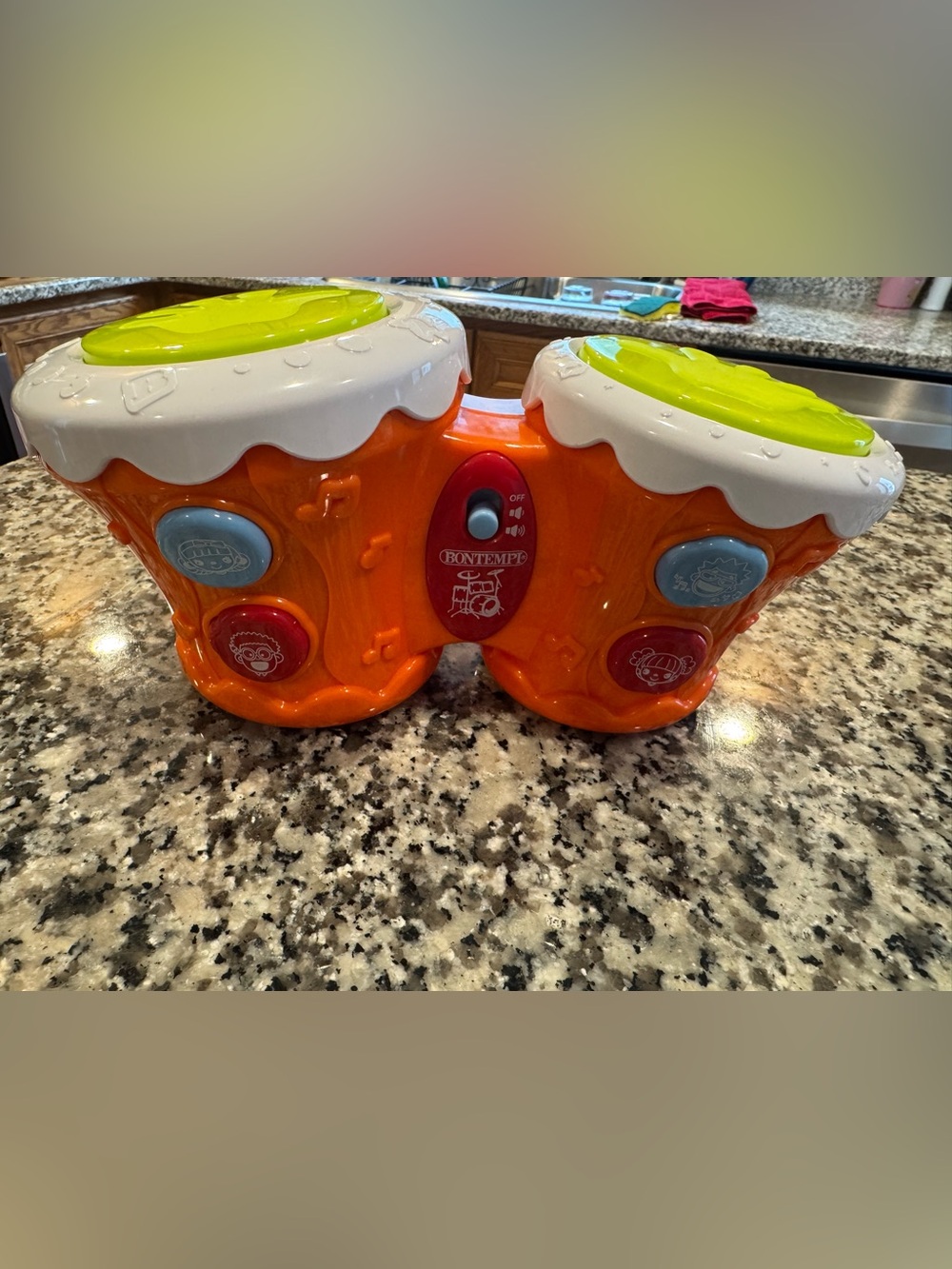 Orange Kids Drum Toy with Lime-Green Drum Tops